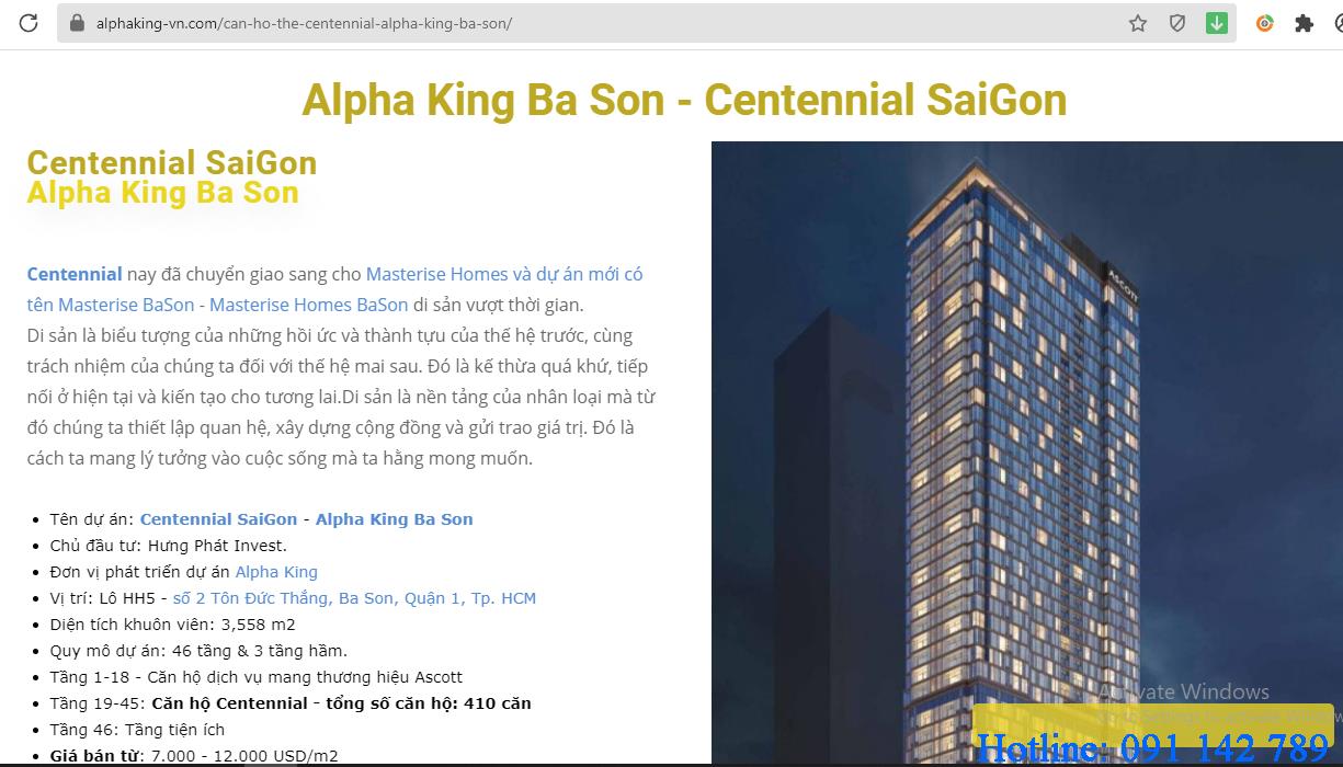 Alpha King th&ocirc;n tin dự &aacute;n đ&atilde; được chuyển nhượng cho Masterise Homes.
