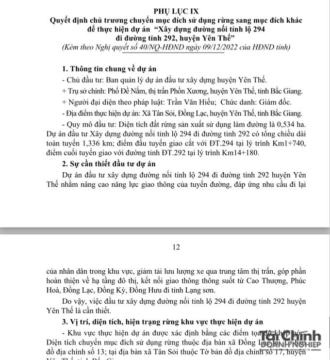 Ng&agrave;y 9/12/2022, HĐND tỉnh Bắc Giang mới ban h&agrave;nh Nghị quyết số 40/NQ-HĐNĐ về việc quyết định chủ trương chuyển mục đ&iacute;ch sử dụng rừng sang mục đ&iacute;ch kh&aacute;c.