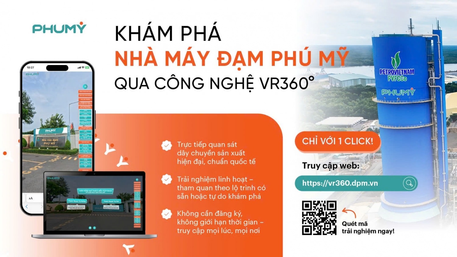 Chỉ với một click dễ dàng khám phá Tổ hợp Nhà máy đạm Phú Mỹ theo cách trực quan, sinh động.