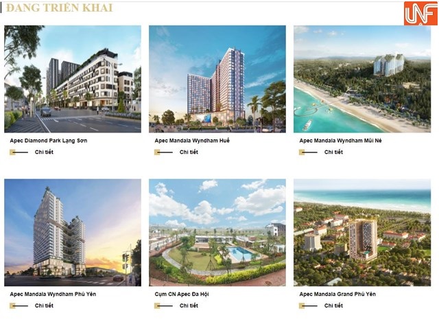 Một phần danh mục dự &aacute;n đang triển khai của Apec Group. Nguồn: Apec Group.