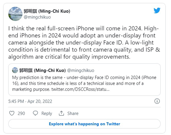 Nội dung đăng trong tweet mới nhất của nh&agrave; ph&acirc;n t&iacute;ch Ming-Chi Kuo về iphone.