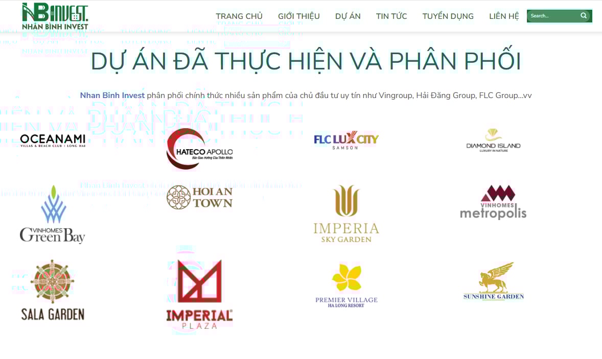 Nh&acirc;n B&igrave;nh Invest giới thiệu c&aacute;c dự &aacute;n bất động sản đ&atilde; thực hiện v&agrave; ph&acirc;n phối.