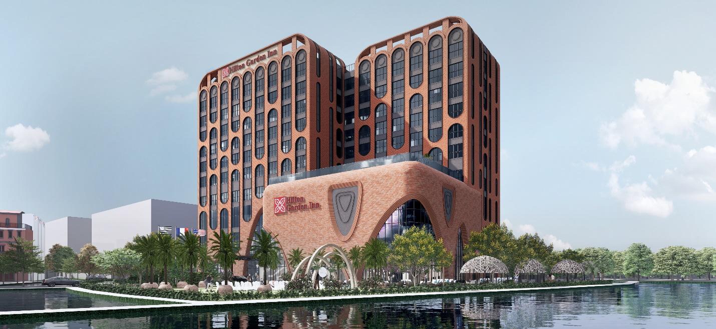 Phối cảnh Kh&aacute;ch sạn cao 10 tầng với điểm nhấn kiến tr&uacute;c độc đ&aacute;o. Ảnh: T&amp;T.