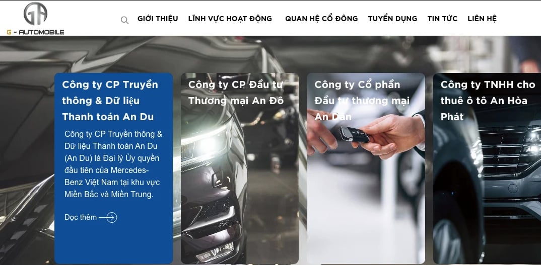 Giới thiệu của C&ocirc;ng ty cổ phần G-Automobile tr&ecirc;n website.