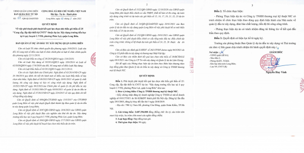 Quyết định ph&ecirc; duyệt kết quả lựa chọn nh&agrave; thầu g&oacute;i thầu số 25: Cung cấp, lắp đặt thiết bị CNTT thuộc dự &aacute;n x&acirc;y dựng Trường Tiểu học tại &ocirc; quy hoạch C.7/TH, phường Ph&uacute;c Lợi, quận Long Bi&ecirc;n do &ocirc;ng Nguyễn Huy Vinh &ndash; Gi&aacute;m đốc Ban QLDADTXD quận Long Bi&ecirc;n k&yacute;. &nbsp;