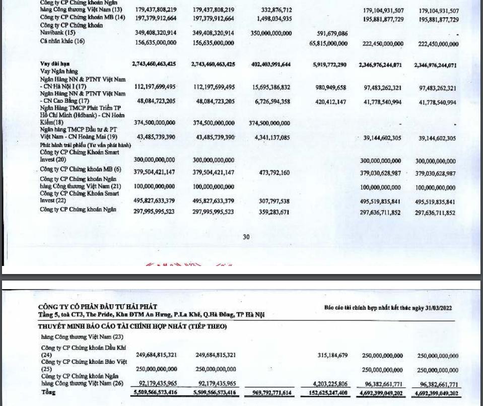 C&aacute;c khoản vay ngắn hạn v&agrave; d&agrave;i hạn ng&acirc;n h&agrave;ng v&agrave; tr&aacute;i phiếu tại HPX.&nbsp;Nguồn: BCTC hợp nhất qu&yacute; 1/2022 HPX.&nbsp;