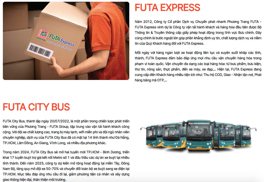 Hệ sinh th&aacute;i của Tập đo&agrave;n Phương Trang Group kh&ocirc;ng chỉ c&oacute; vận tải m&agrave; c&ograve;n rất nhiều mảng kinh doanh kh&aacute;c nhau.