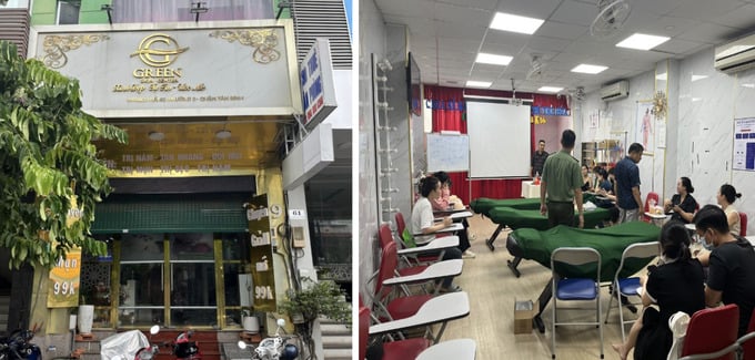 Đo&agrave;n kiểm tra cơ sở &ldquo;Green Skin Center&rdquo; tại địa chỉ 59 Bạch Đằng, Phường 2, quận T&acirc;n B&igrave;nh, Tp.HCM (ảnh Sở Y tế Tp.HCM).