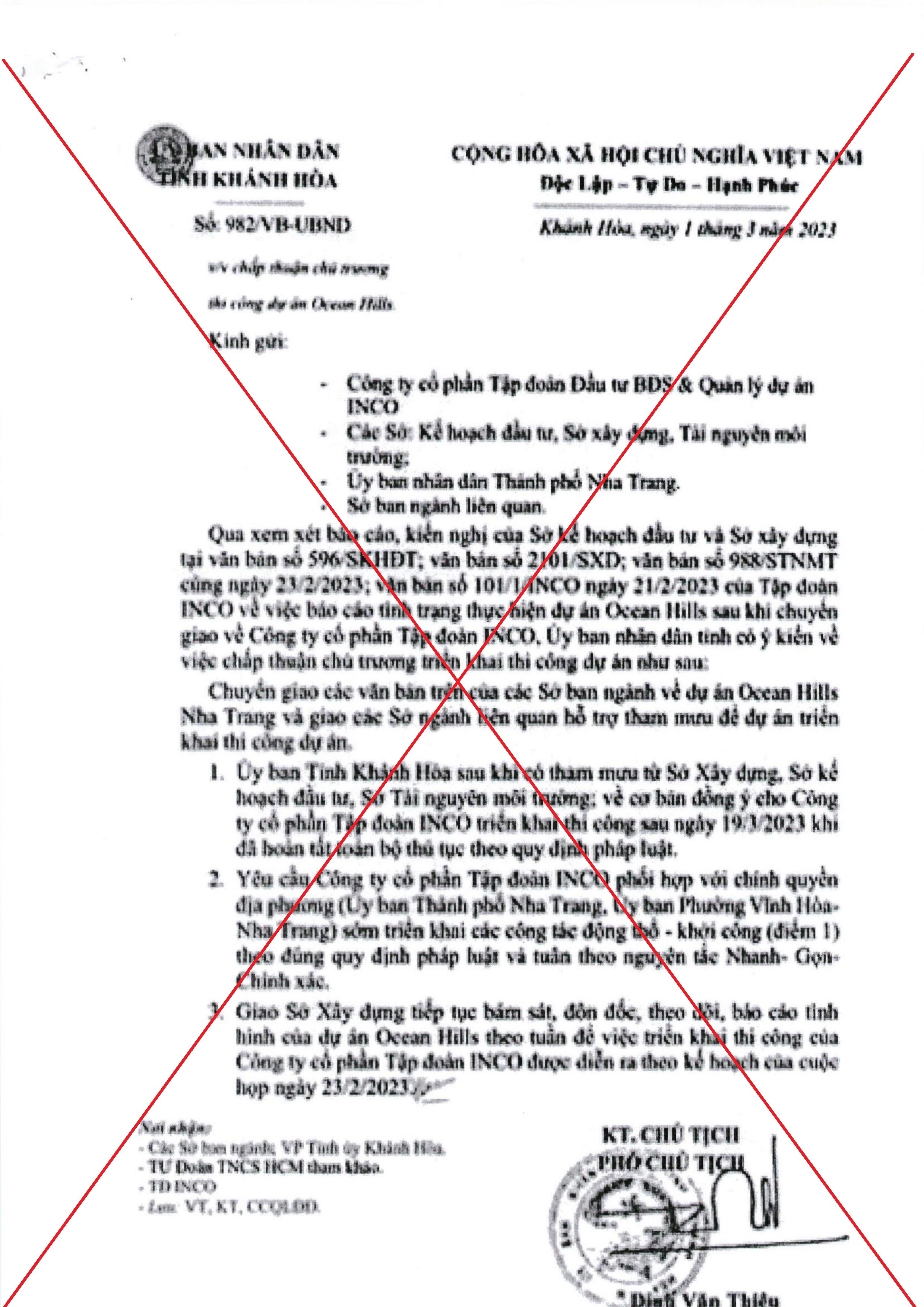 Văn bản giả mạo được&nbsp;một số trang mạng x&atilde; hội đăng tải. (Ảnh:&nbsp;Cổng Th&ocirc;ng tin điện tử tỉnh Kh&aacute;nh H&ograve;a)