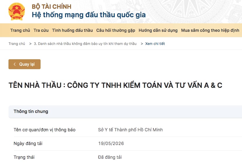 C&ocirc;ng ty TNHH Kiểm to&aacute;n v&agrave; Tư vấn A&amp;C bị n&ecirc;u t&ecirc;n l&agrave; nh&agrave; thầu kh&ocirc;ng đảm bảo uy t&iacute;n.