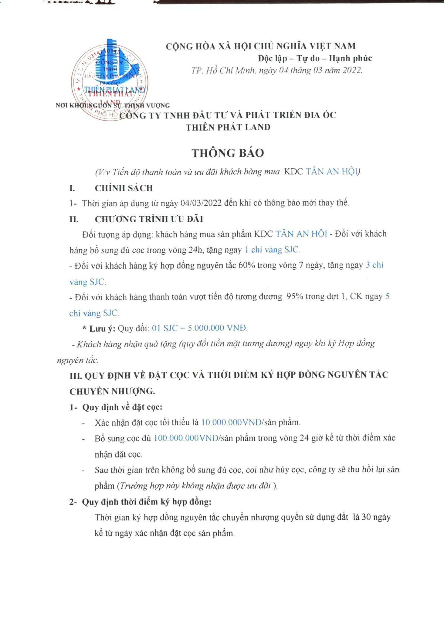 C&aacute;c ch&iacute;nh s&aacute;ch ưu đ&atilde;i m&agrave; C&ocirc;ng ty Thi&ecirc;n Ph&aacute;t Land đưa ra để dụ kh&aacute;ch h&agrave;ng.