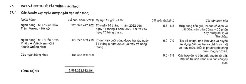Chi tiết t&igrave;nh h&igrave;nh nợ vay tại Vinaconex t&iacute;nh đến 31/12/2021 (Nguồn: BCTC hợp nhất kiểm to&aacute;n năm 2021)