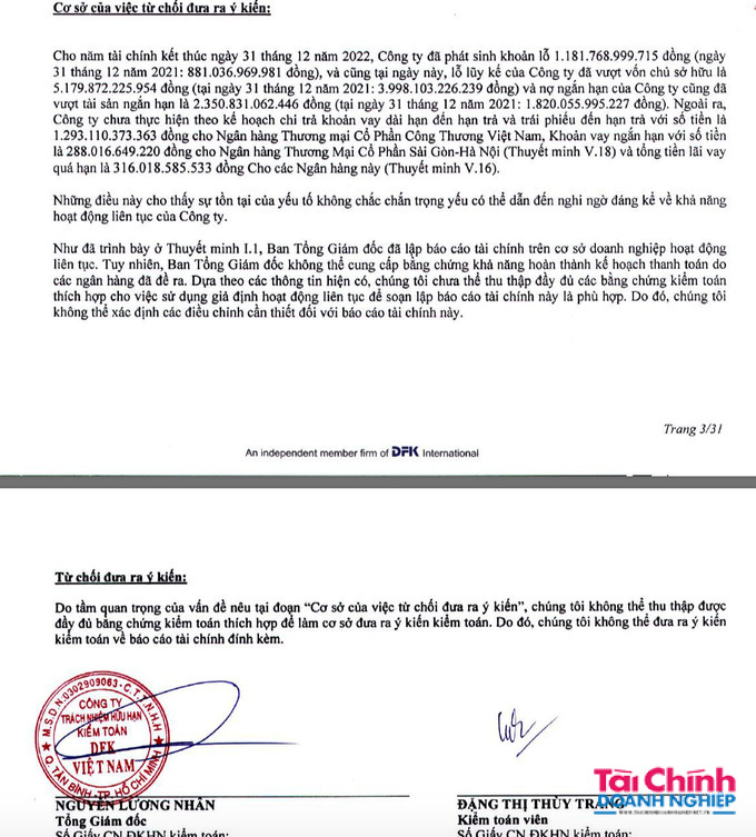 Xi măng Công Thanh: Lỗ luỹ kế hơn 6.000 tỷ, kiểm toán từ chối đưa ra ý kiến - Ảnh 3