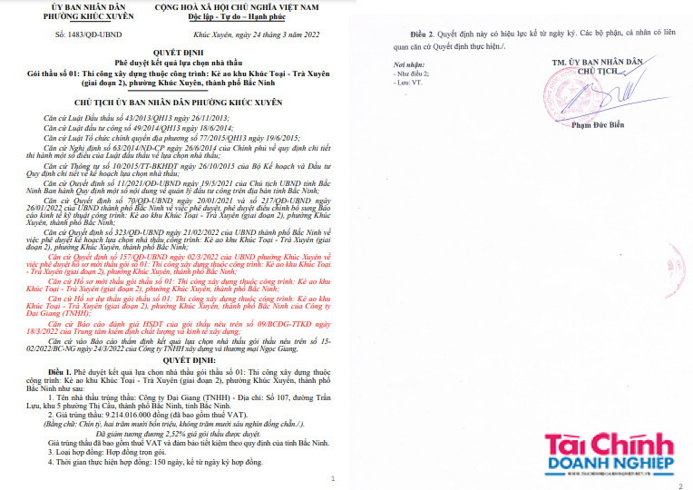 Cả 3 g&oacute;i thầu li&ecirc;n tiếp tại phường Kh&uacute;c Xuy&ecirc;n lần lượt thuộc về C&ocirc;ng ty Đại Giang.