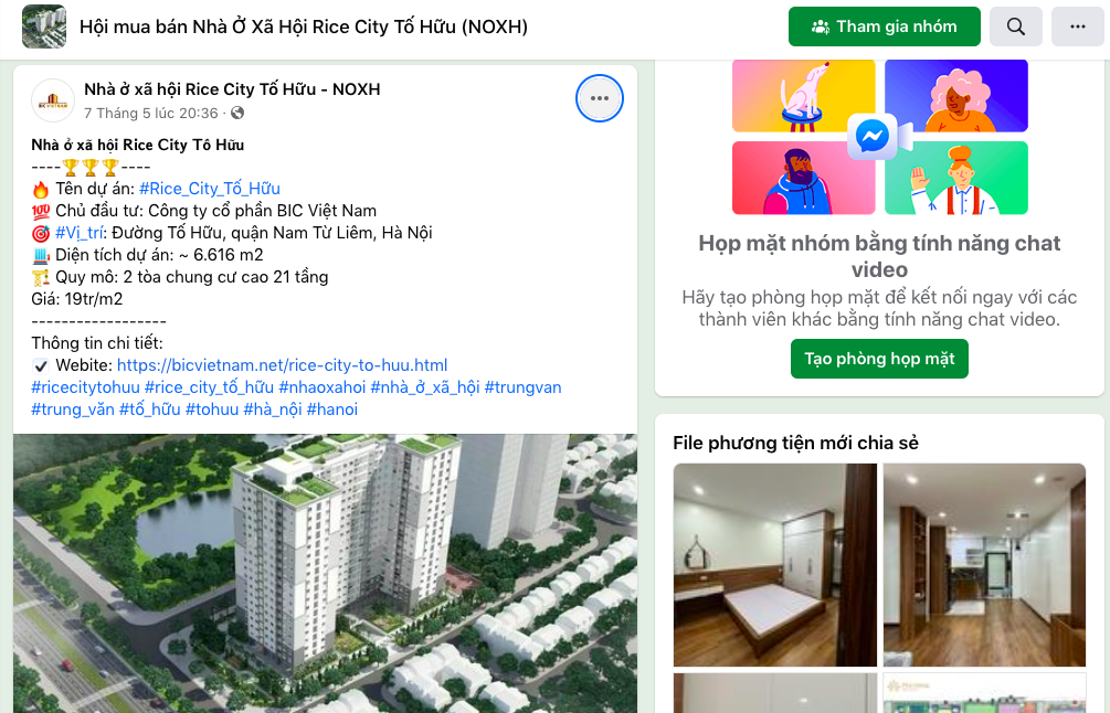 M&ocirc;i giới rao b&aacute;n căn hộ Dự &aacute;n Rice City Tố Hữu tr&ecirc;n mạng x&atilde; hội.