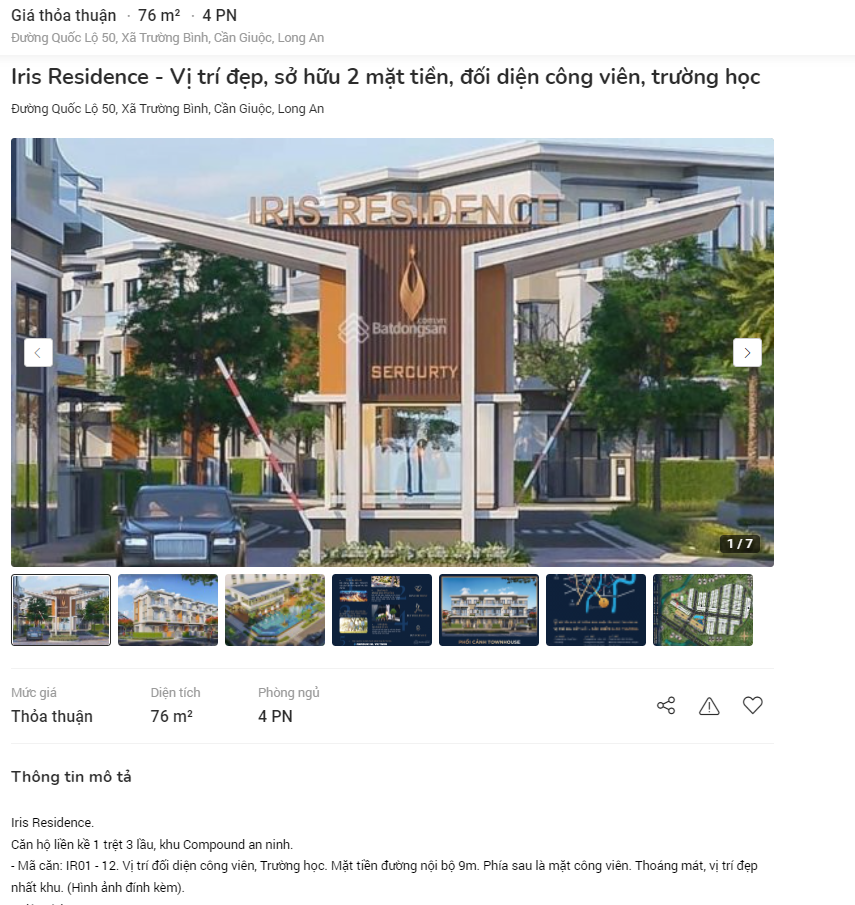Dự &aacute;n Iris Residence Cần Giuộc rao b&aacute;n khi chưa ho&agrave;n thiện hạ tầng.