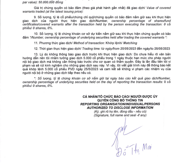 Giải tr&igrave;nh từ b&agrave; Đỗ Thị Mai về việc b&aacute;n chui cổ phiếu PVD.
