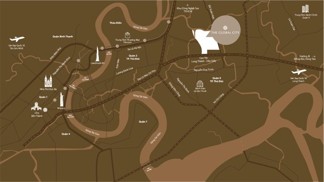 Vị tr&iacute; chiến lược của The Global City &ndash; khu &ldquo;downtown&rdquo; mới của TP.HCM. Ảnh: Masterise Homes &nbsp;
