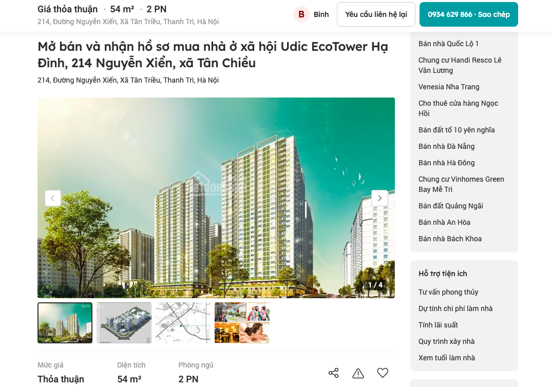 M&ocirc;i giới rao b&aacute;n Dự &aacute;n Udic Eco Tower Hạ Đ&igrave;nh tr&ecirc;n website bất động sản.