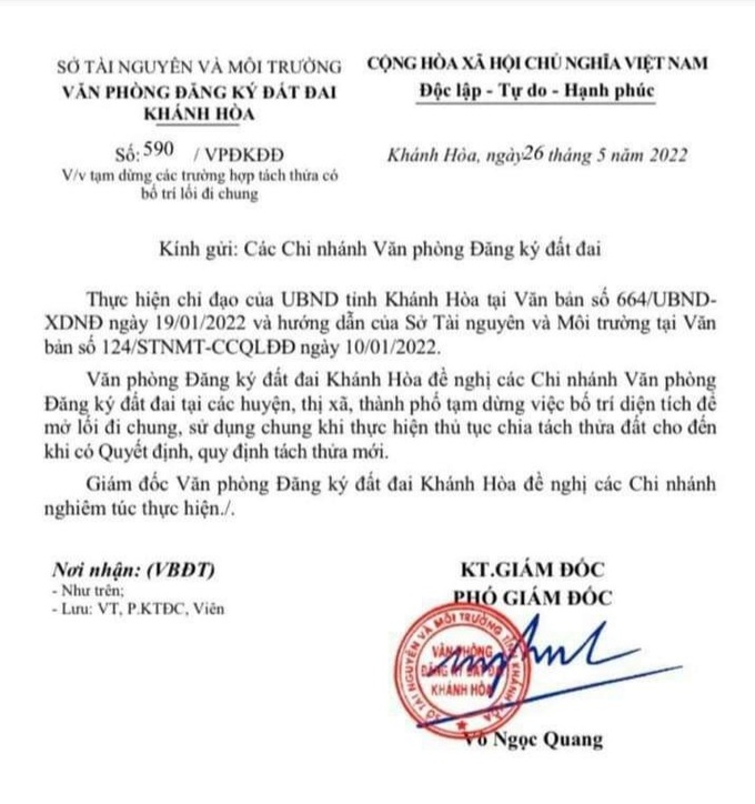 Ngăn chặn ph&acirc;n l&ocirc; b&aacute;n nền, Kh&aacute;nh H&ograve;a tạm dừng tiếp nhận hiến đất l&agrave;m đường