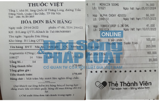 H&oacute;a đơn tại một số cửa h&agrave;ng thuốc trong qu&aacute; tr&igrave;nh ghi nhận của ph&oacute;ng vi&ecirc;n
