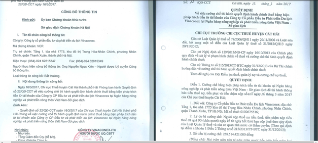 Vinaconex ITC bị cưỡng chế thuế do nợ thuế, kh&ocirc;ng nộp tiền sử dụng đất trong thời gian d&agrave;i tại dự &aacute;n C&aacute;t B&agrave; Amatina.