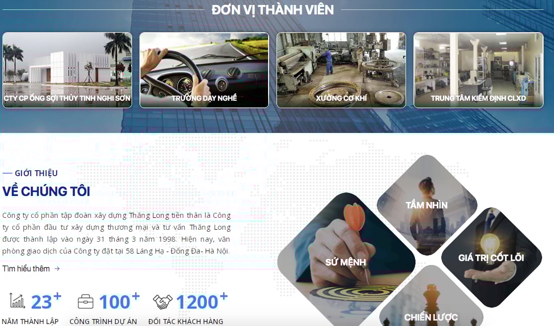 C&ocirc;ng ty cổ phần Tập đo&agrave;n x&acirc;y dựng Thăng Long tiền th&acirc;n l&agrave; C&ocirc;ng ty cổ phần Đầu tư x&acirc;y dựng thương mại v&agrave; tư vấn Thăng Long được th&agrave;nh lập v&agrave;o năm 1998