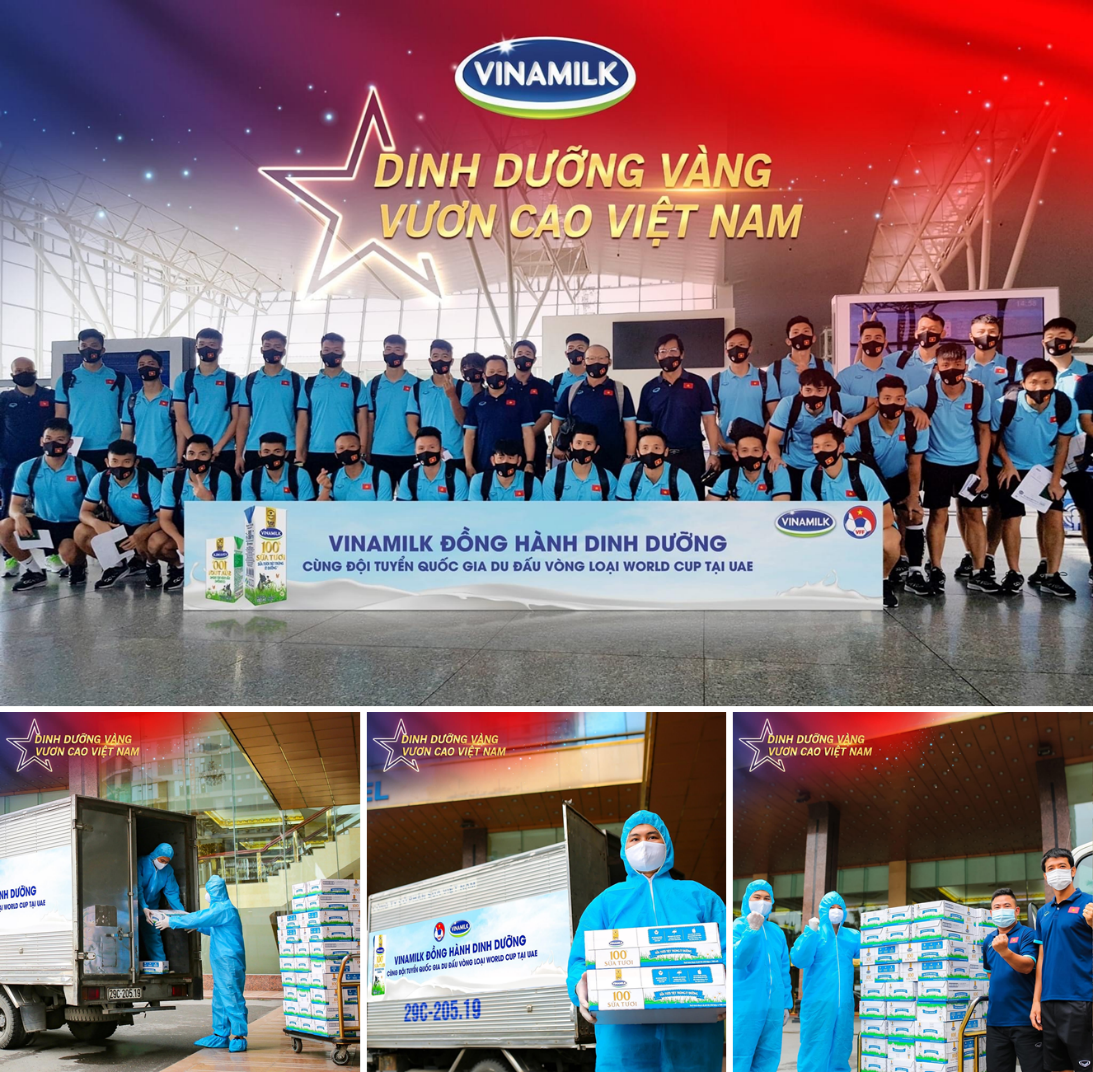 Vinamilk tự h&agrave;o mang đến nguồn dinh dưỡng v&agrave;ng đồng h&agrave;nh c&ugrave;ng đội tuyển quốc gia du đấu v&ograve;ng loại World Cup tại UAE &nbsp;