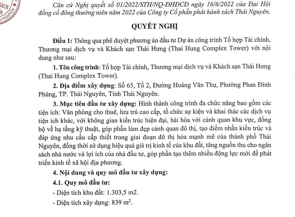 Dự &aacute;n Thai Hung Complex Tower sẽ được x&acirc;y dựng tại khu đất số 65, tổ 2 đường Ho&agrave;ng Văn Thụ, Th&agrave;nh phố Th&aacute;i Nguy&ecirc;n.
