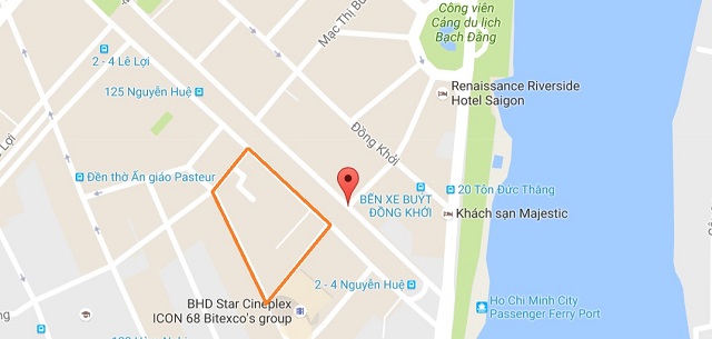 Vị trí khu tứ giác Nguyễn Huệ - Ngô Đức Kế - Hồ Tùng Mậu - Huỳnh Thúc Kháng. Ảnh: Google map  