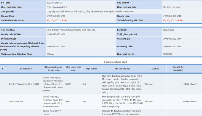 C&ocirc;ng ty tr&aacute;ch nhiệm hữu hạn thiết bị c&ocirc;ng nghệ HBI tr&uacute;ng g&oacute;i thầu gần 2 tỷ, tiết kiệm 0 đồng.