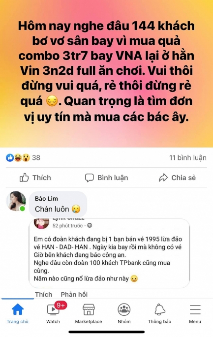 Nội dung được đăng tải tr&ecirc;n MXH về c&acirc;u chuyện kh&aacute;ch h&agrave;ng bị bỏ rơi khi mua combo du lịch gi&aacute; rẻ