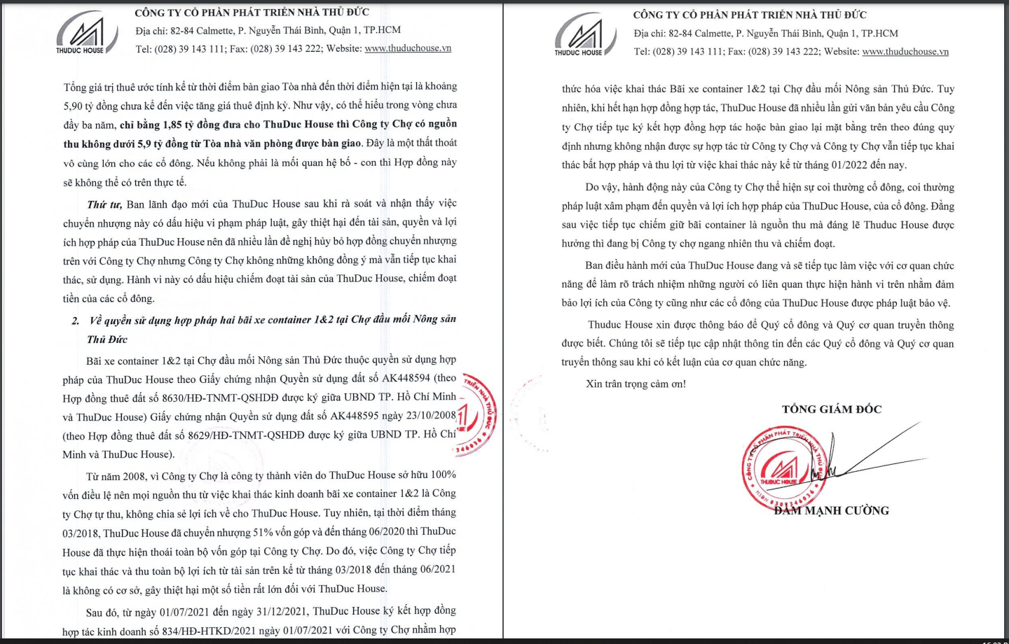 Th&ocirc;ng c&aacute;o b&aacute;o ch&iacute; của Thuduc House.