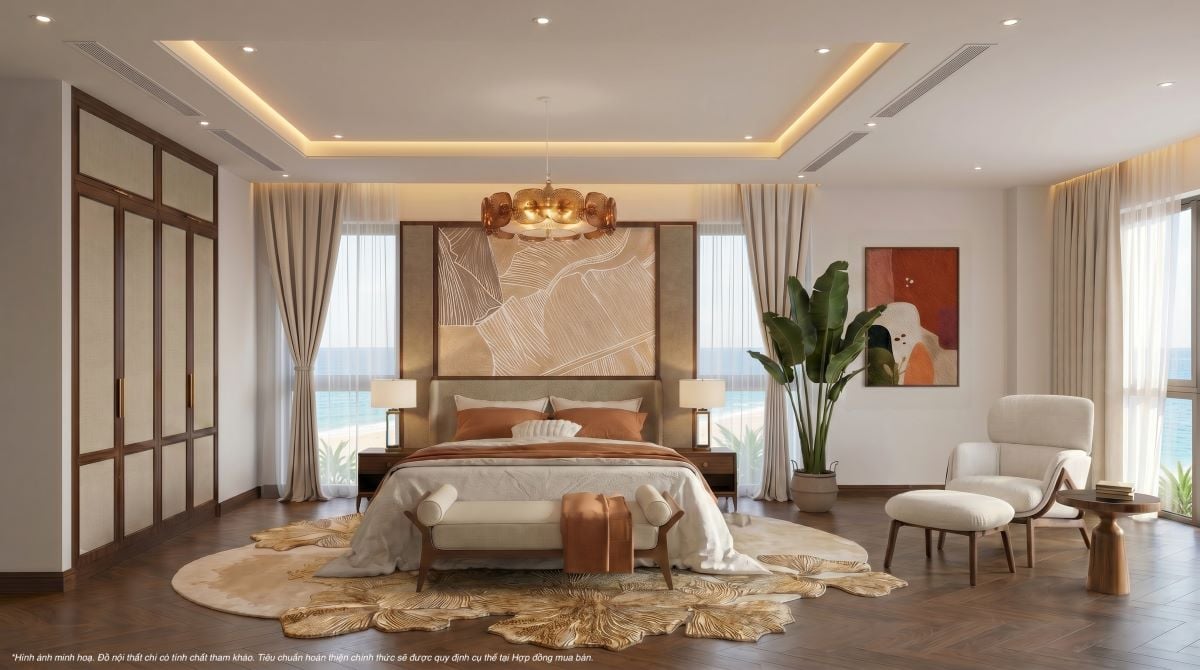 Theo đuổi phong c&aacute;ch tối giản hiện đại, Tropicana Village Resort sử dụng c&aacute;c gam m&agrave;u trung t&iacute;nh kết hợp c&ugrave;ng vật liệu tự nhi&ecirc;n cao cấp chuẩn resort 4 sao