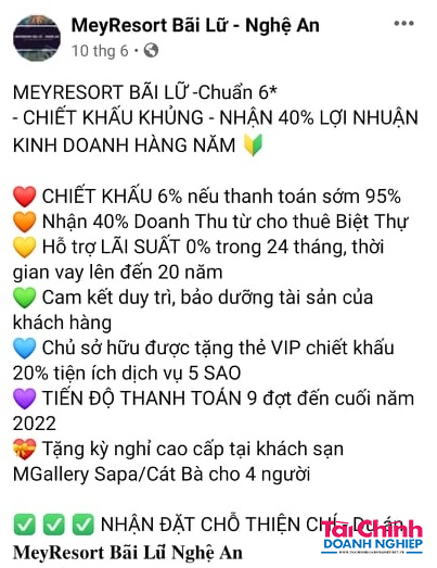 Dự &aacute;n Meyresort B&atilde;i Lữ đang được rao b&aacute;n tr&ecirc;n c&aacute;c trang mạng. Ảnh chụp m&agrave;n h&igrave;nh.