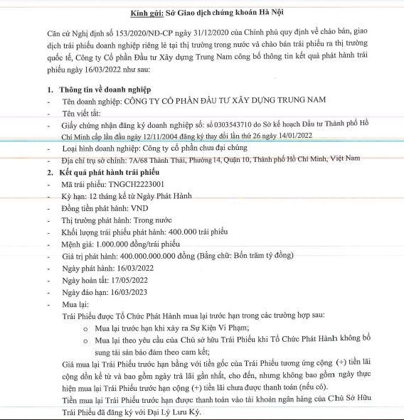 Th&ocirc;ng tin về 3 l&ocirc; tr&aacute;i phiếu của Trung Nam Group (Nguồn: HNX)