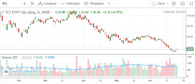 Diễn biến cổ phiếu DIG từ đầu năm 2022 đến nay.