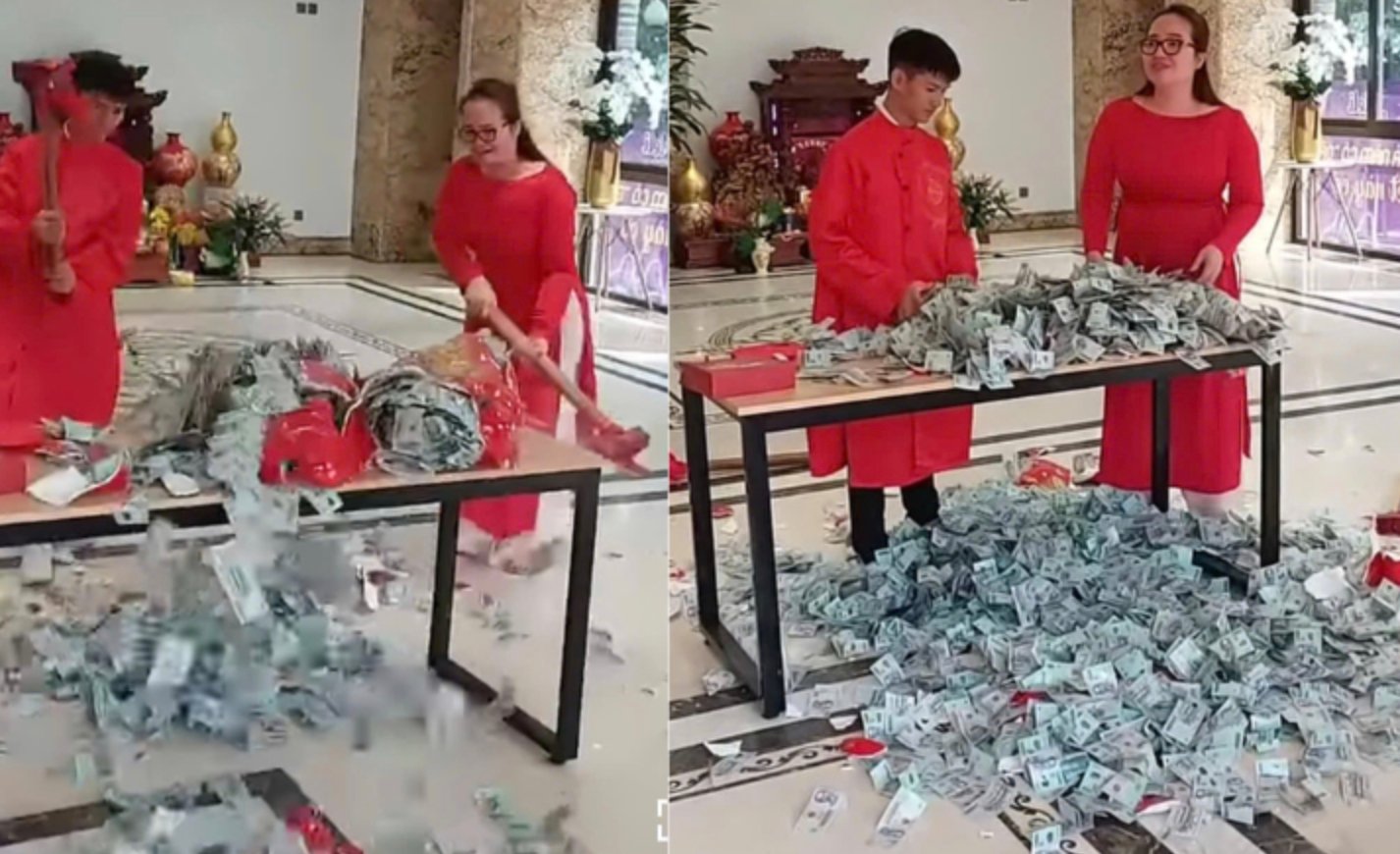 Ho&agrave;ng Hường đập lợn tiền tỷ để tặng qu&agrave; kh&aacute;ch h&agrave;ng.