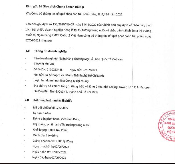 3 l&ocirc; tr&aacute;i phiếu ng&acirc;n h&agrave;ng VIB ph&aacute;t h&agrave;nh trong th&aacute;ng 6/2022 (Nguồn: HNX)
