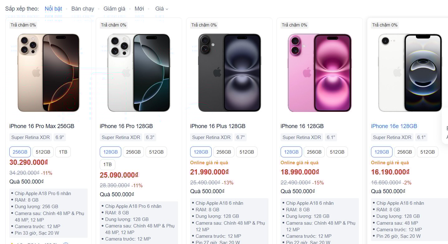 Gi&aacute; iPhone giảm sau&nbsp;ng&agrave;y 1/7 do ch&iacute;nh s&aacute;ch giảm thuế gi&aacute; trị gia tăng (VAT) từ 10% xuống 8%. Ảnh chụp m&agrave;n h&igrave;nh một đại l&yacute; b&aacute;n lẻ iPhone.