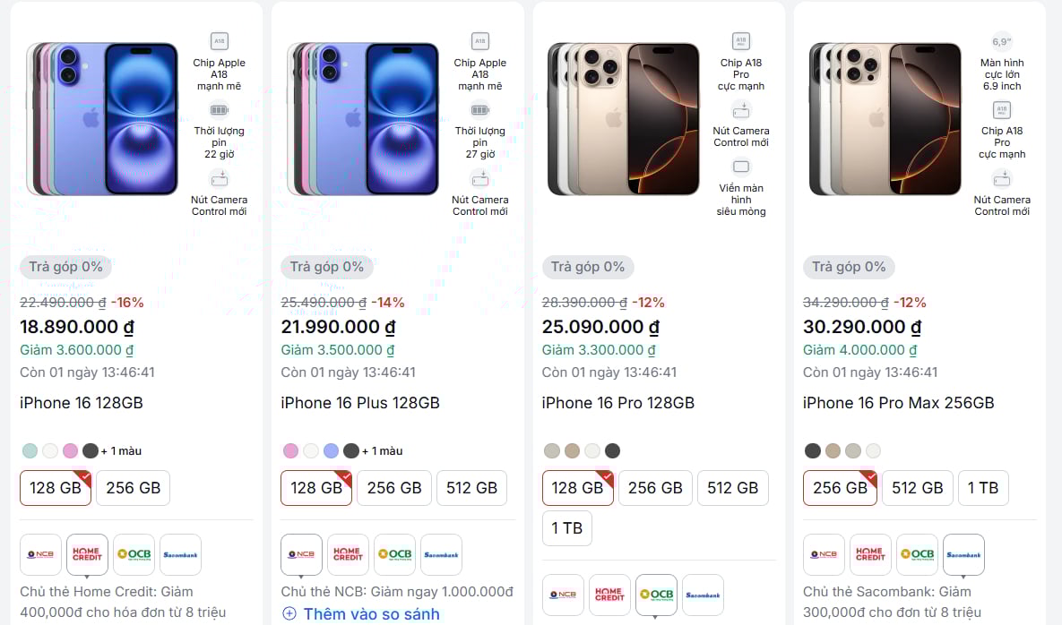 Ảnh chụp m&agrave;n h&igrave;nh một đại l&yacute; b&aacute;n lẻ iPhone tại H&agrave; Nội.