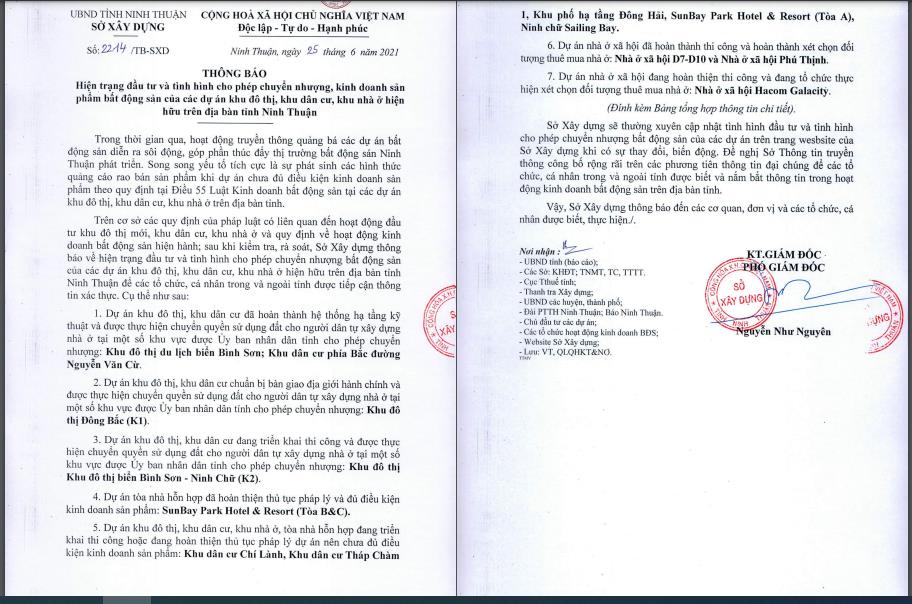 Sở X&acirc;y dựng tỉnh Ninh Thuận vừa&nbsp;c&ocirc;ng khai c&aacute;c dự &aacute;n chưa đủ điều kiện mở b&aacute;n