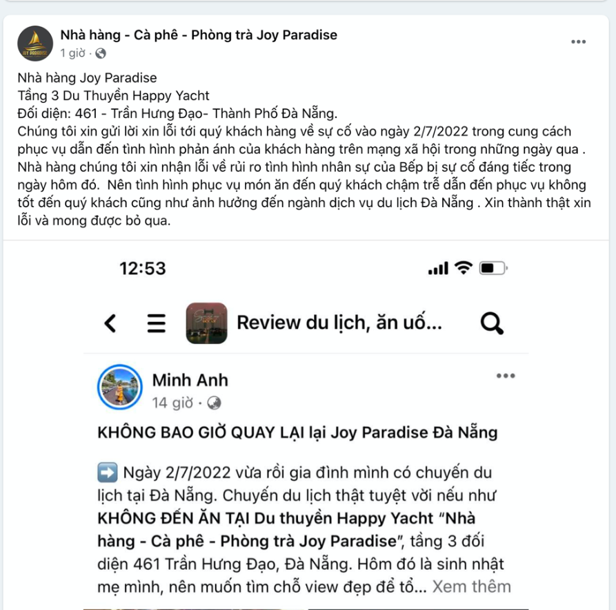 Ph&iacute;a nh&agrave; h&agrave;ng cũng đ&atilde; c&oacute; phản hồi ch&iacute;nh thức về sự việc. Ảnh chụp m&agrave;n h&igrave;nh&nbsp;