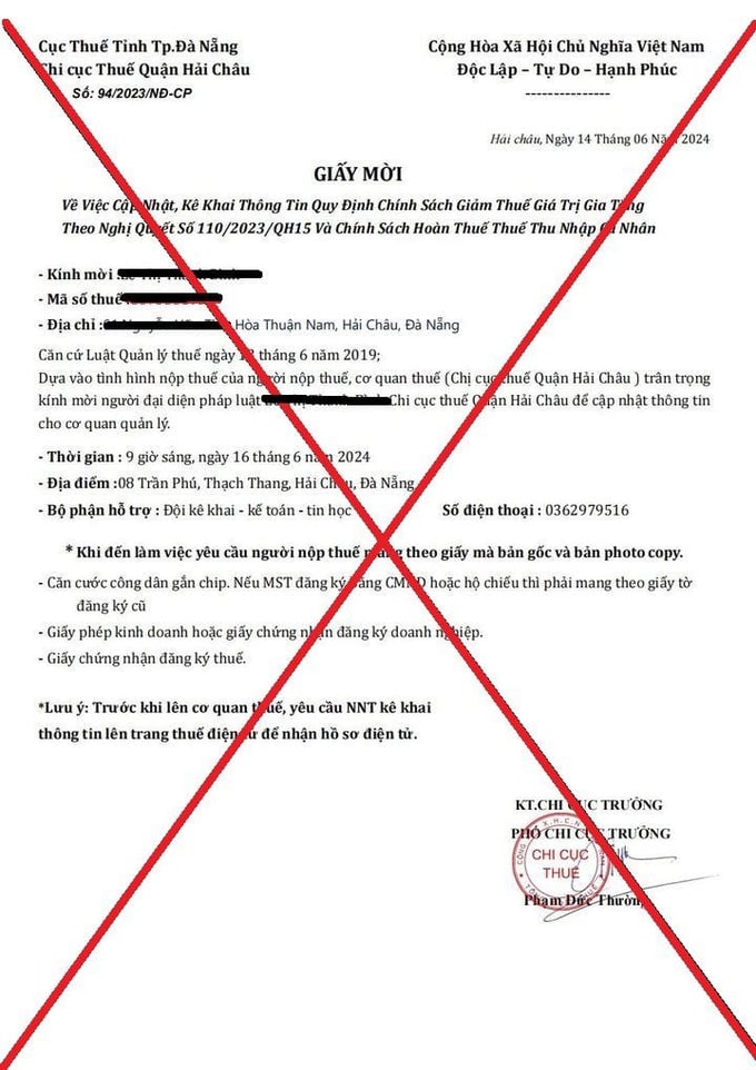 Nhiều giấy mời giả mạo chữ k&yacute;, dấu của cơ quan thuế được gửi tới người nộp thuế.