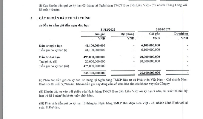 Thai Holding c&oacute; hơn 20 tỷ đầu tư tr&aacute;i phiếu v&agrave;o ng&acirc;n h&agrave;ng LPBank (Nguồn: BCTC hợp nhất qu&yacute; 4/2022).