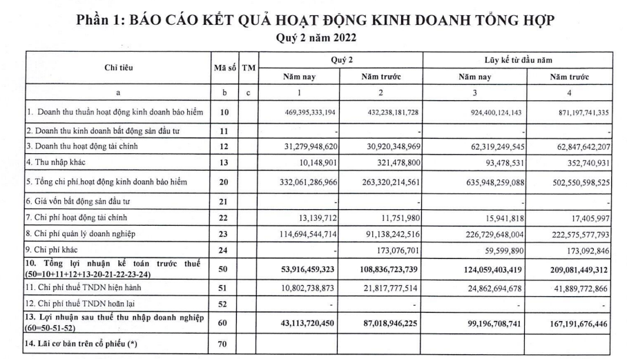 Nguồn: BCTC qu&yacute; 2/2022 tại Bảo hiểm Agribank.