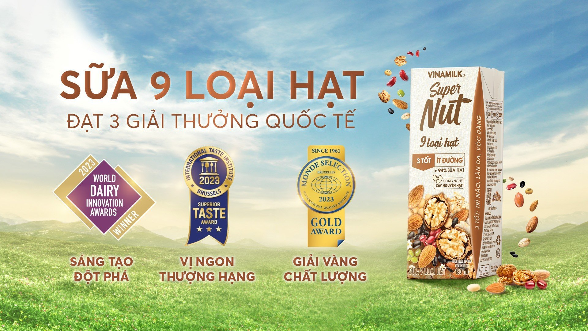 Sữa 9 Loại Hạt Vinamilk Super Nut d&agrave;nh&nbsp;3 giải thưởng quốc tế&nbsp;(Ảnh: Vinamilk)