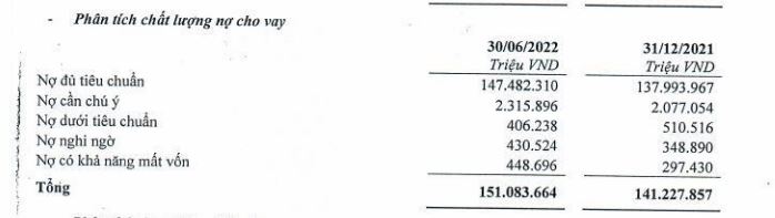 Chi tiết c&aacute;c nh&oacute;m nợ xấu tại ng&acirc;n h&agrave;ng TPBank (nguồn: BCTC qu&yacute; 2/2022).