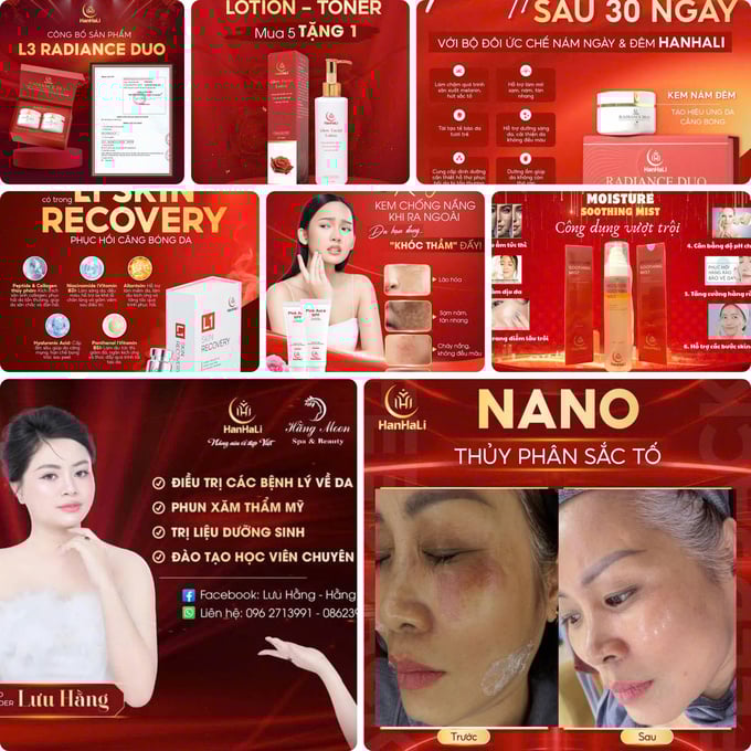 Nhan nhản c&aacute;c quảng c&aacute;o kh&ocirc;ng ph&eacute;p, &ldquo;nổ&rdquo; c&ocirc;ng dụng về mỹ phẩm Hanhali.