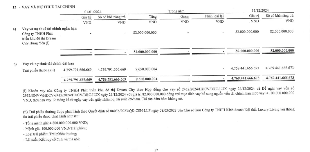 C&aacute;c khoản vay v&agrave; nợ thu&ecirc; t&agrave;i ch&iacute;nh của&nbsp;Luxury Living.